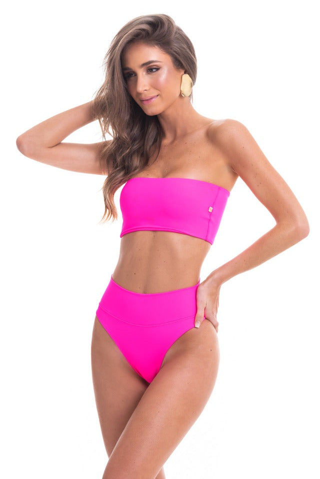 Neon Pink High Waisted Bikini Bottoms - Sereia Brasil