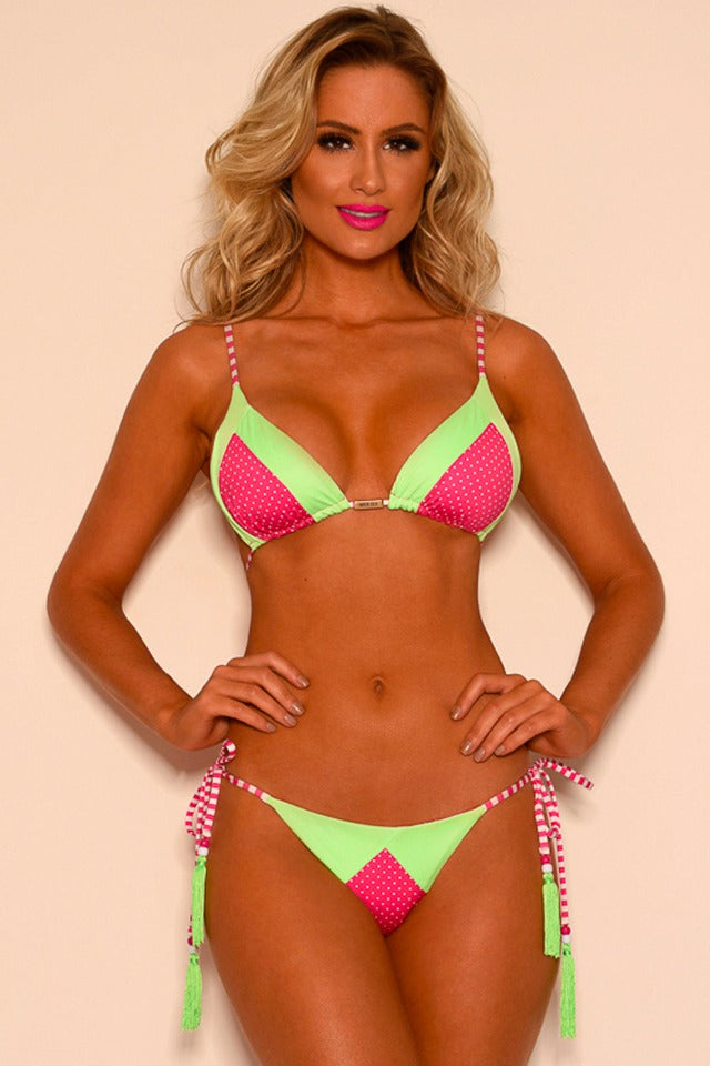 Pink & Neon Green Triangle Bikini Top 2 - Madallola