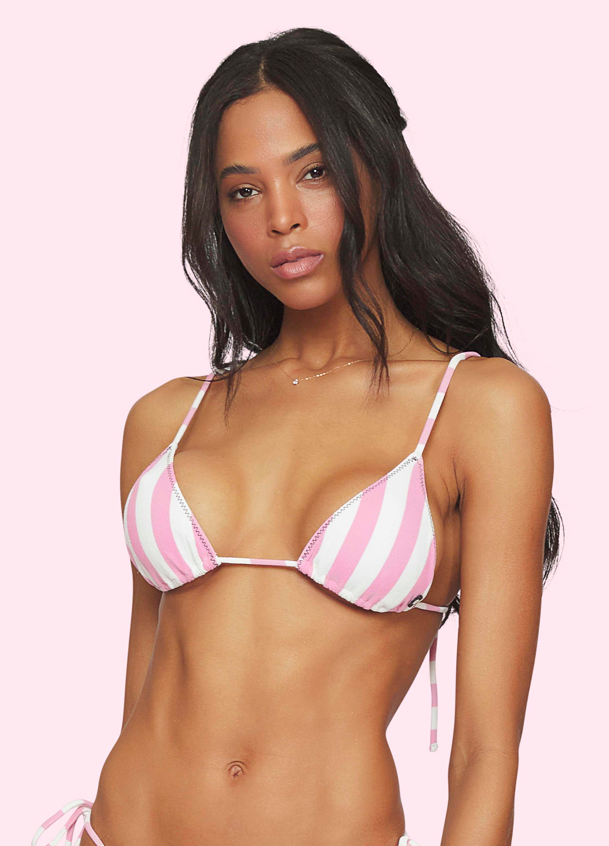 Plaige Pink and White Stripped Triangle Bikini Top Lua Lua