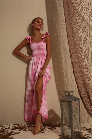 pink tie dye smocked dress - cover up - gapaz - bikiniland