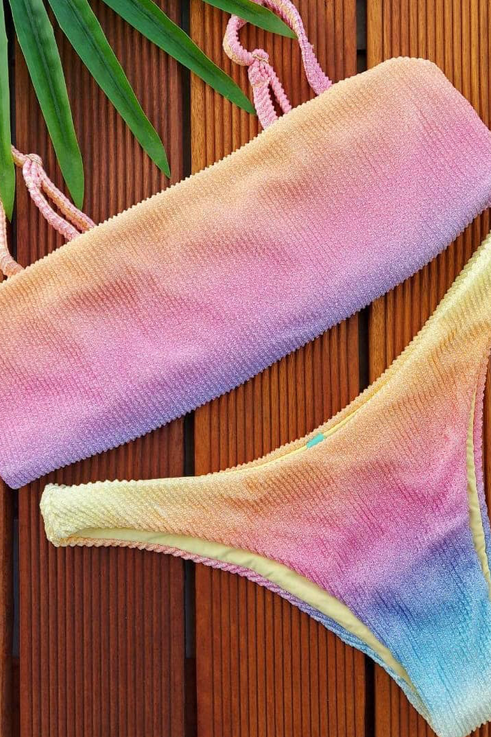 candy ribbed gradient rainbow bikini top - gapaz beachwear - bikini land
