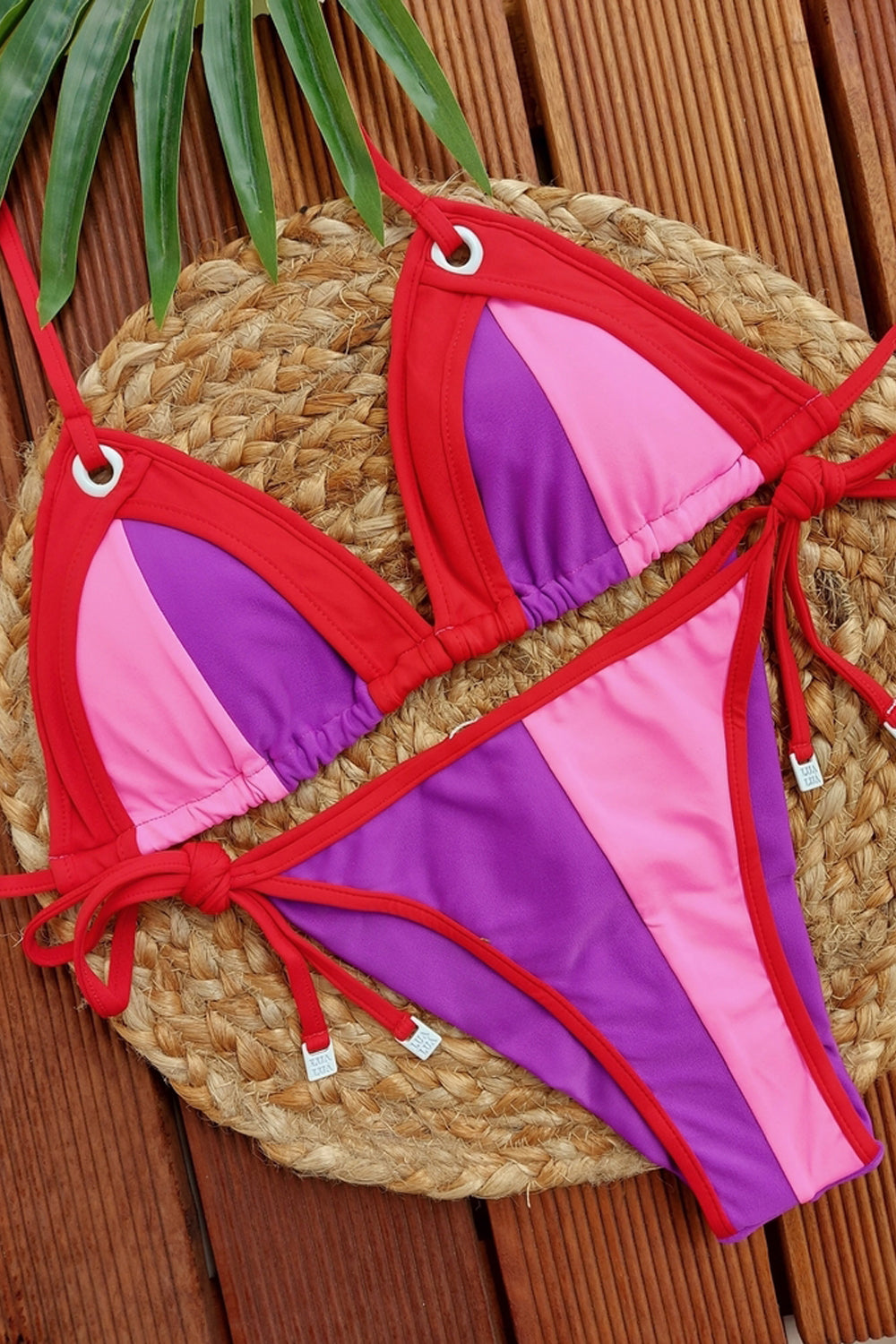 tri color pink & red bikini top - lua lua - bikini land
