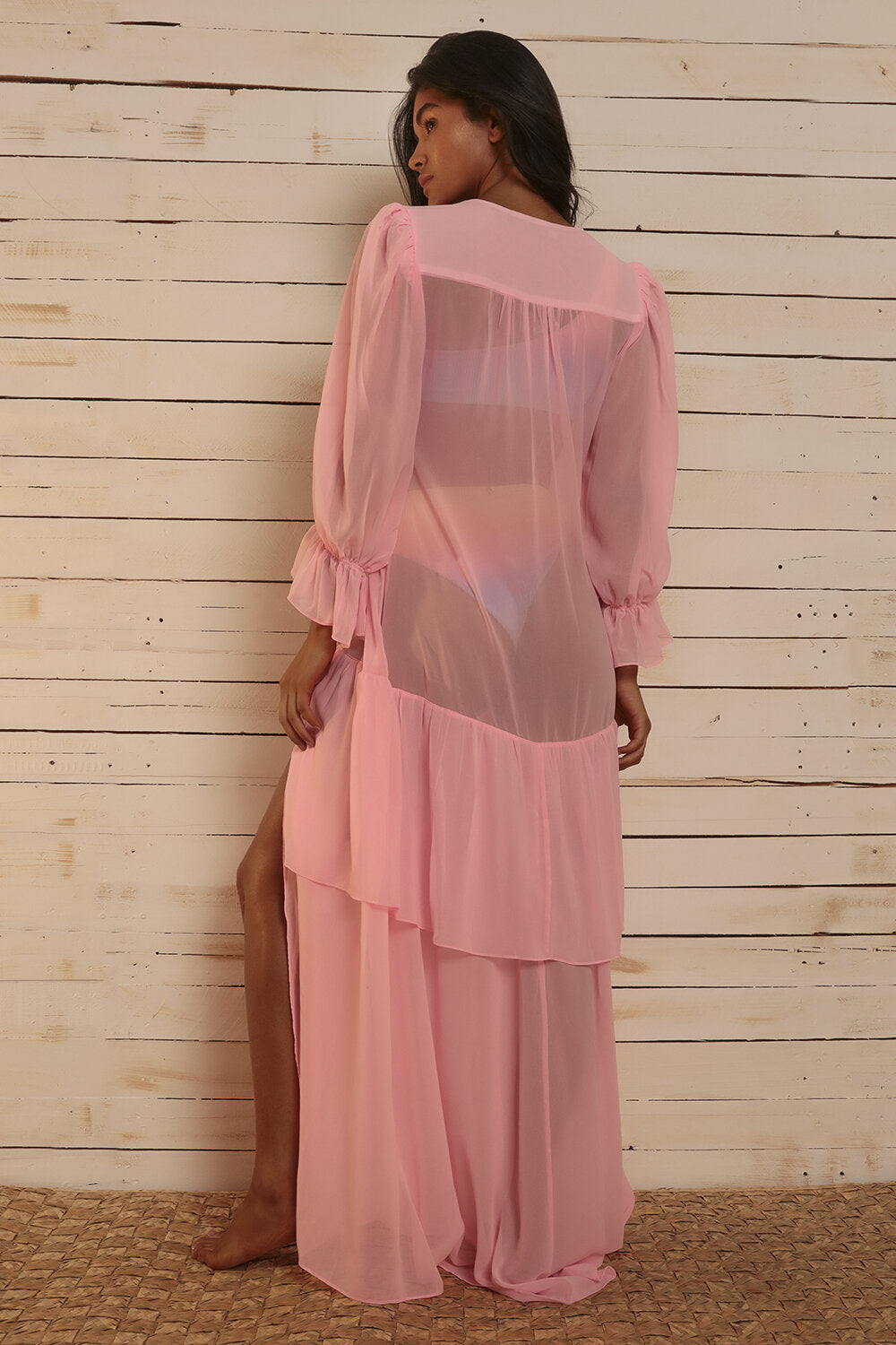 bubblegum pink sheer mesh cover up - gapaz beachwear - bikini land