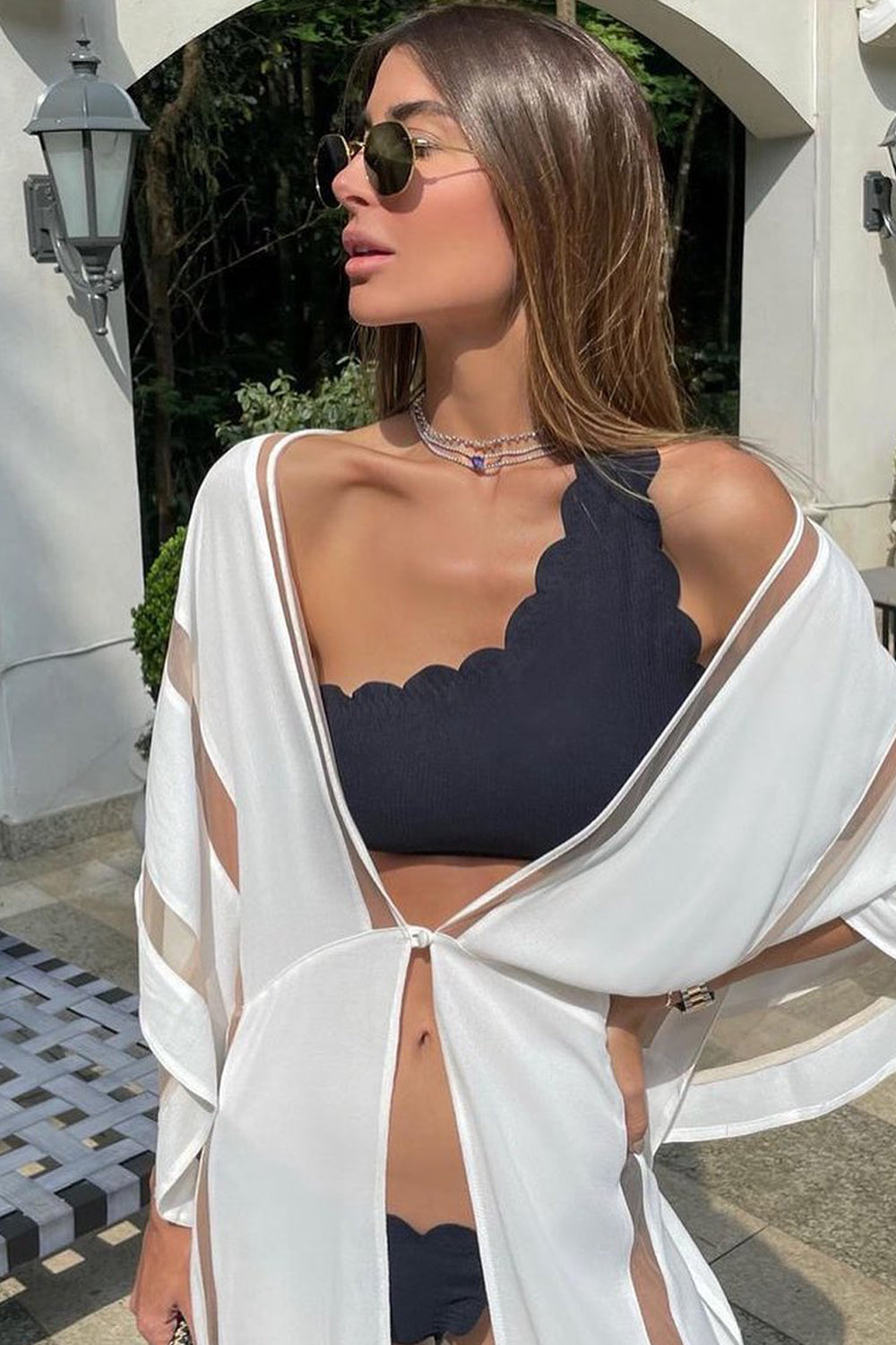 Black Scalloped One Shoulder Bikini Top - Gapaz