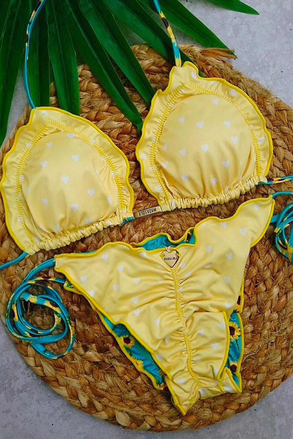 Reversible Ripple Colorblock Sunflower & Hearts Bikini Bottoms - Madallola - bikiniland