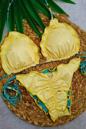 Reversible Ripple Colorblock Sunflower & Hearts Bikini Bottoms - Madallola - bikiniland