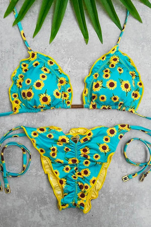 Reversible Ripple Colorblock Sunflower & Hearts Bikini Bottoms - Madallola - bikiniland